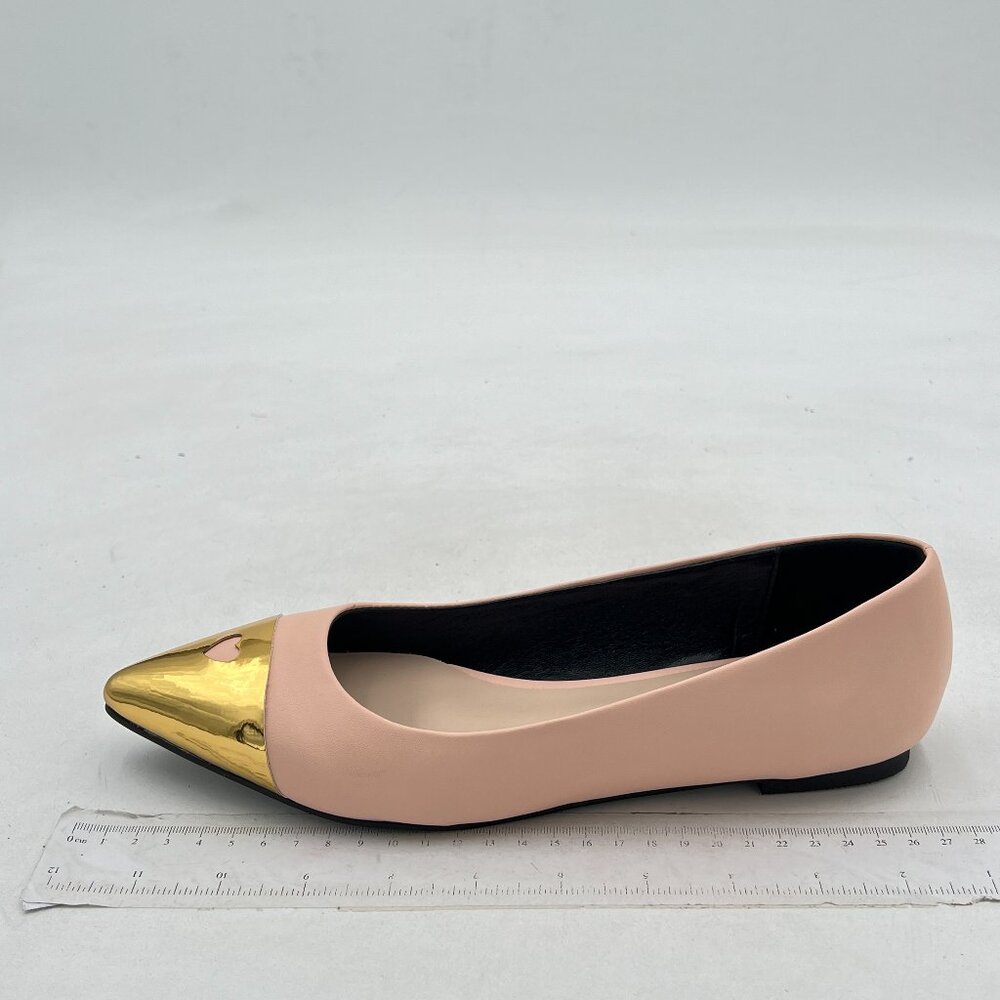 Pink Pointed Toe Flats with Gold Cap
